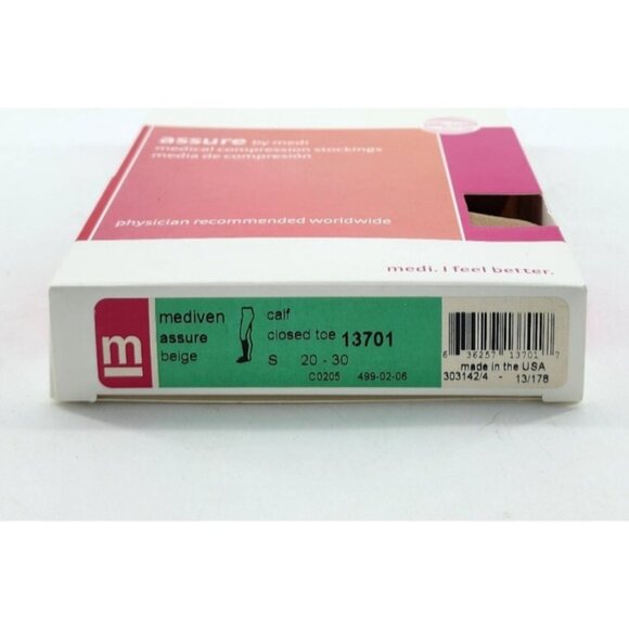 x3 Assure Medi Medical Compression Stockings Calf Closed Toe Beige 20-30 13701 S - Picture 7 of 14